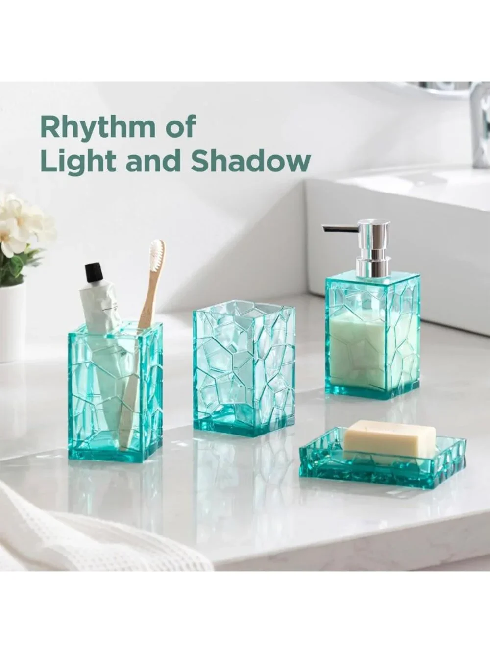 Stylish Acrylic Bathroom Accessories Set of 4 - Countertop Organizer & Decor
